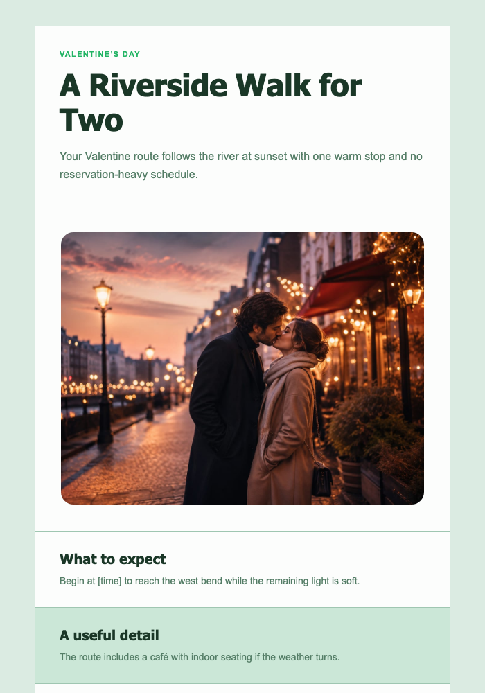A Riverside Walk for Two email design preview