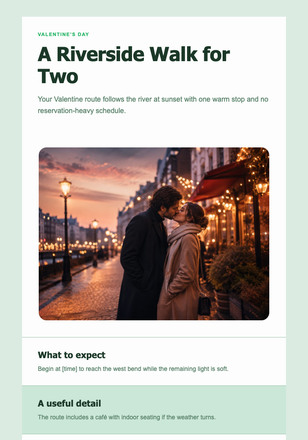 A Riverside Walk for Two email design preview
