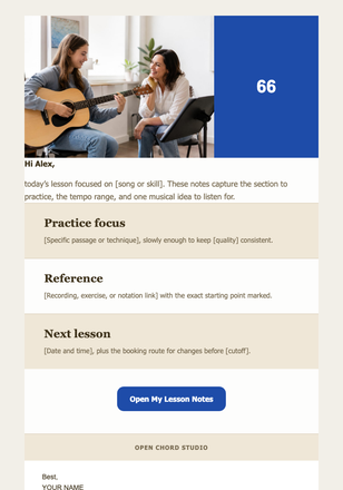 Music Lesson Follow-Up email design preview
