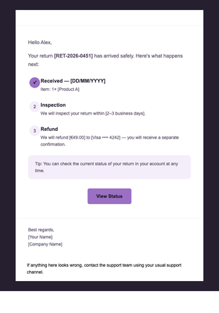 Return Received email design preview