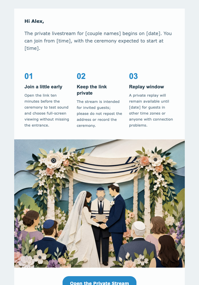Your Ceremony Livestream Link email design preview