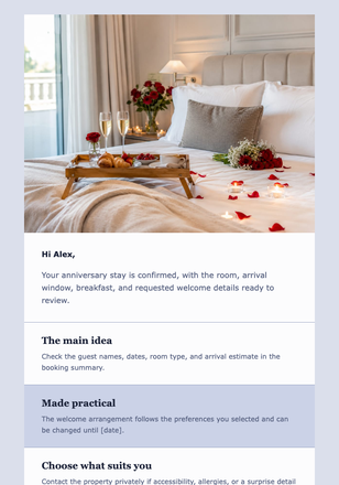 Your Anniversary Getaway Is Ready email design preview