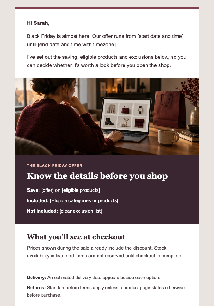 Black Friday, with the Terms Up Front — Flash Sale email design preview