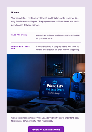 Prime Day After Midnight email design preview