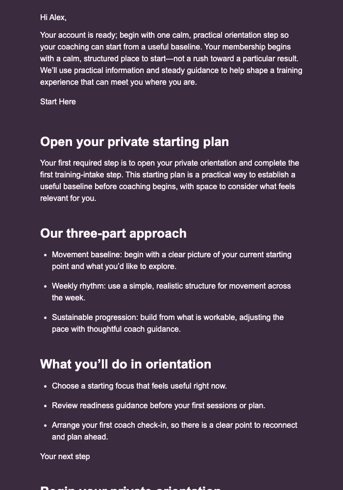 Member Orientation Pass email design preview