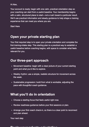 Member Orientation Pass email design preview