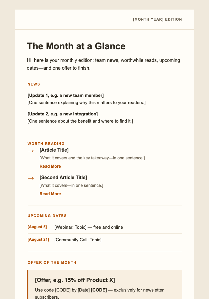 Monthly Newsletter email design preview