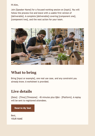 Outcome-Led Webinar Invitation email design preview