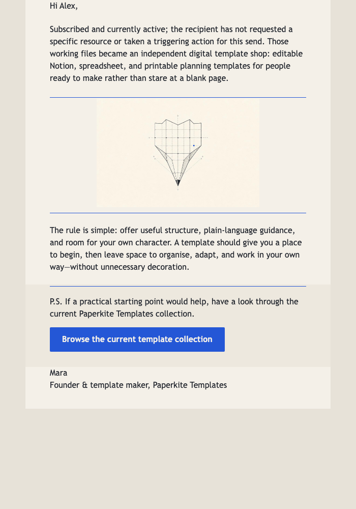 A Note from the Template Bench email design preview