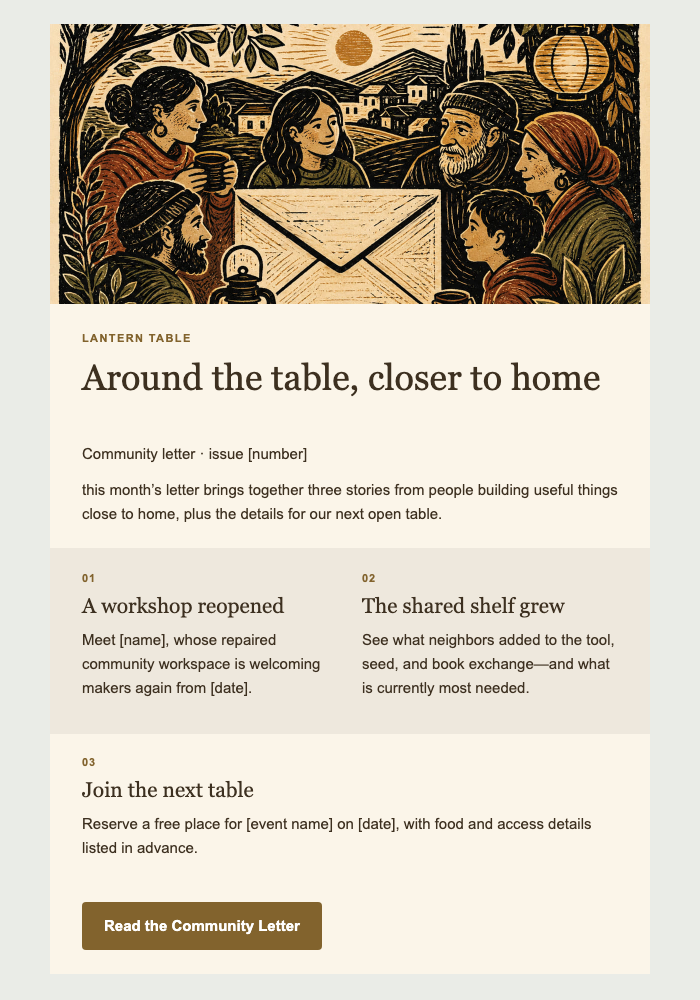 The Lantern Table Community Letter email design preview