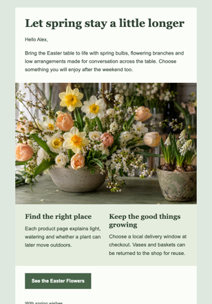 The Florist’s Easter Table email design preview