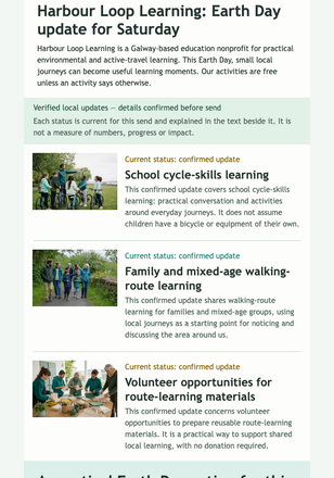 Earth Day Community Update email design preview