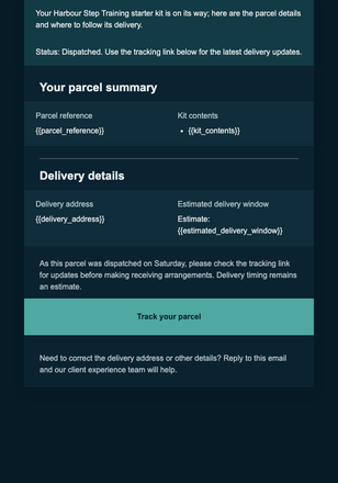 Starter Kit Dispatch Update email design preview