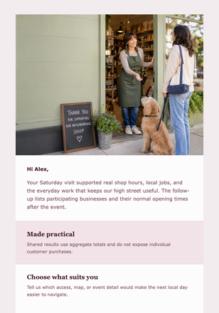 Thank You for Supporting the Neighbourhood email design preview