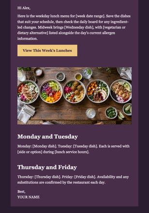 Restaurant Weekday Lunch Menu email design preview