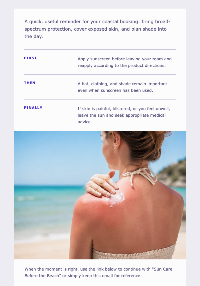 Sun Care Before the Beach email design preview