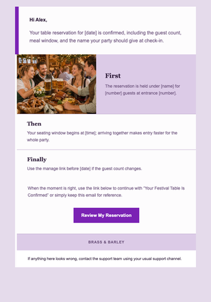 Your Festival Table Is Confirmed email design preview