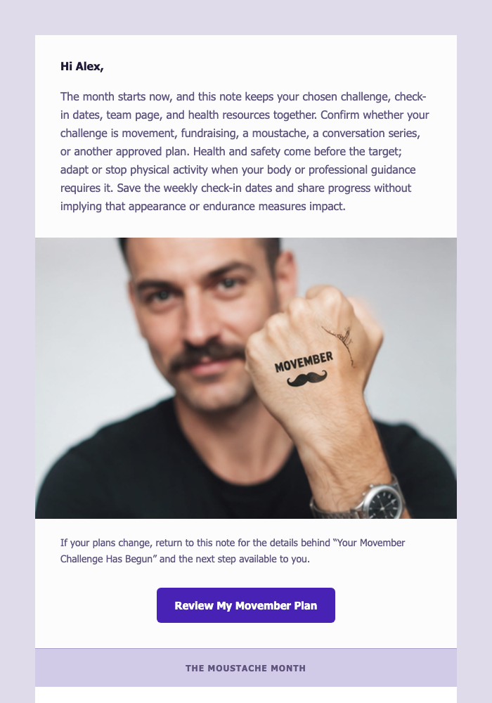 Your Movember Challenge Has Begun email design preview
