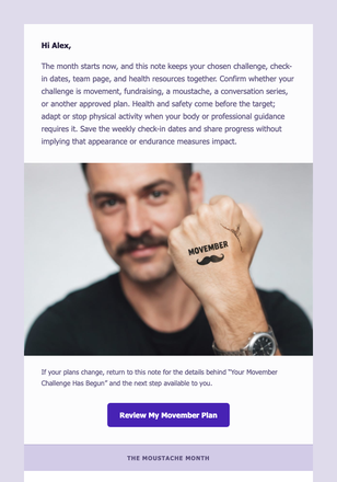 Your Movember Challenge Has Begun email design preview