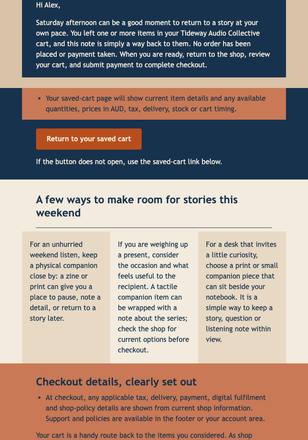 Weekend Cart Reminder email design preview