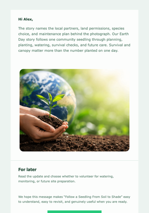 Follow a Seedling From Soil to Shade email design preview