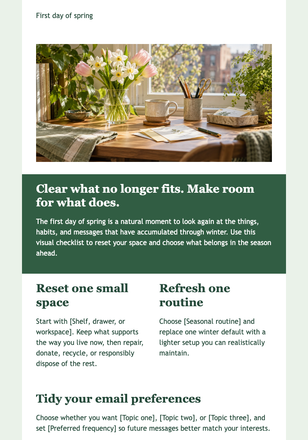 Spring Clean Your Space and Subscriber List email design preview