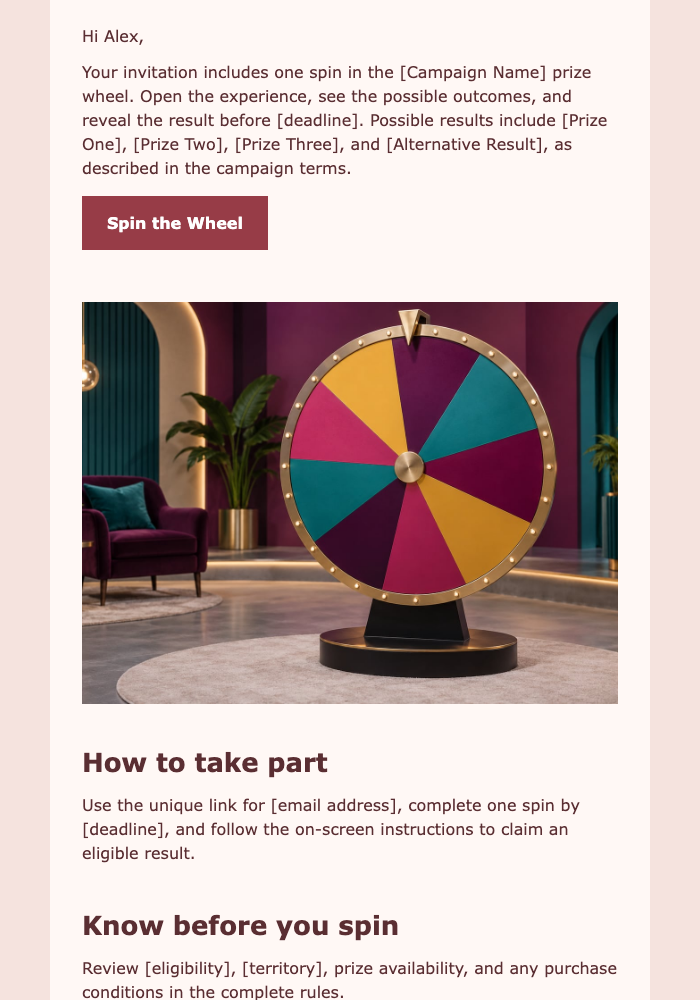 Spin to Reveal a Prize email design preview