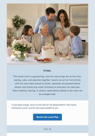 Your Family Anniversary Lunch email design preview