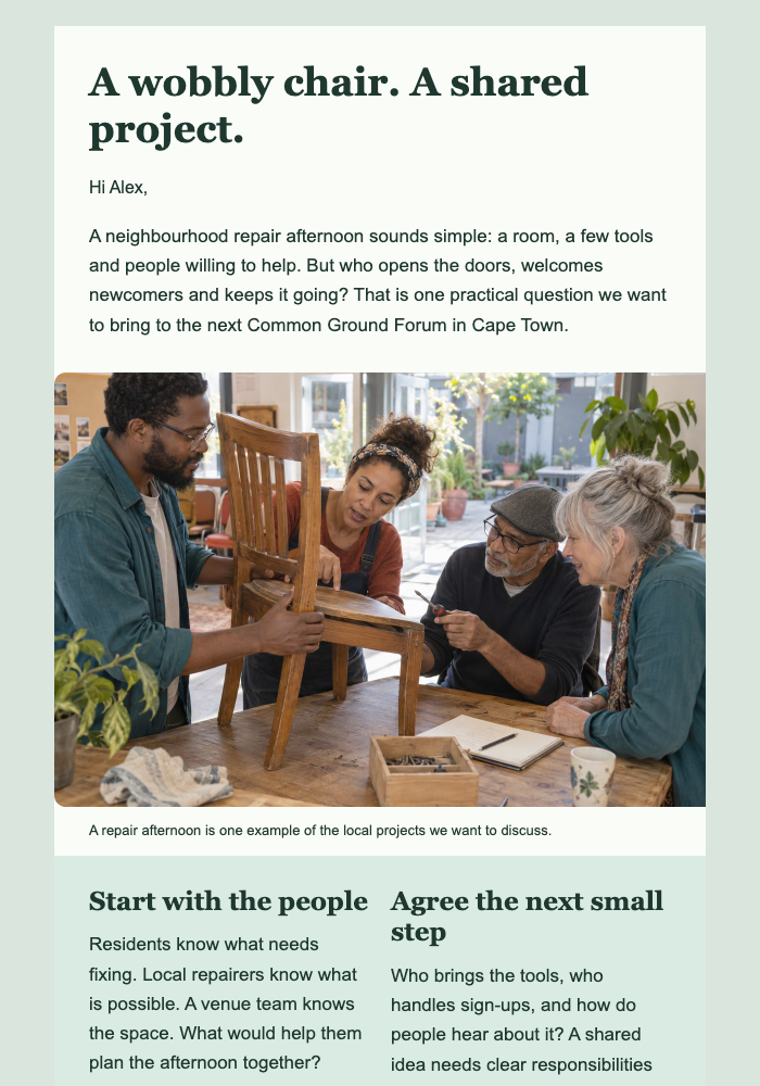Common Ground Monday Bulletin email design preview