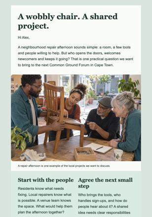 Common Ground Monday Bulletin email design preview