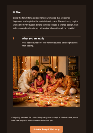 Your Family Rangoli Workshop email design preview