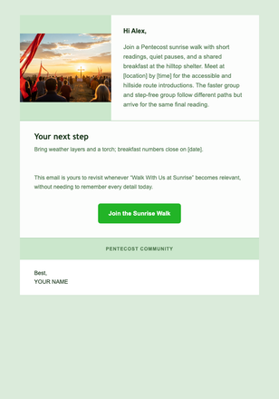 Walk With Us at Sunrise email design preview