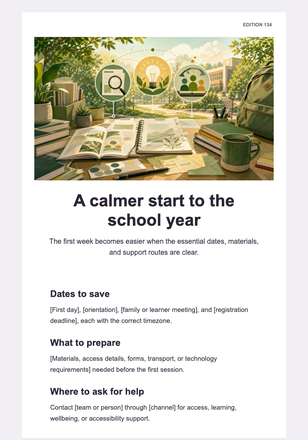 A Calmer Start to the School Year — Newsletter email design preview