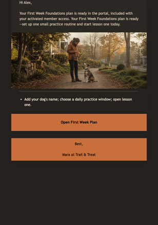 First Week Plan Ready email design preview
