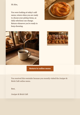 Afternoon Menu Return email design preview