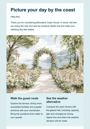 The Coastal Ceremony Visit email design preview
