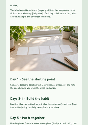 Five-Day Action Challenge email design preview
