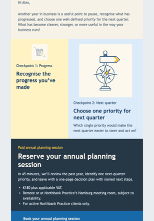 Business Birthday Checkpoint email design preview