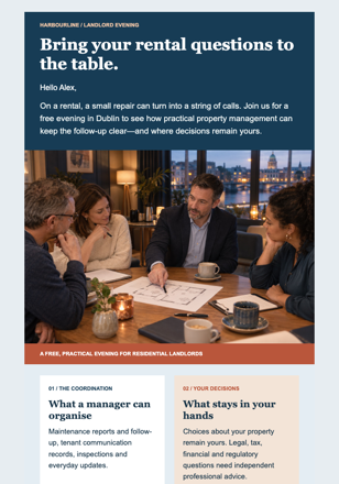 Landlord Information Evening Invite email design preview