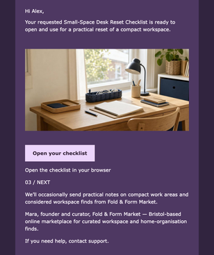 Desk Reset Checklist Delivery email design preview