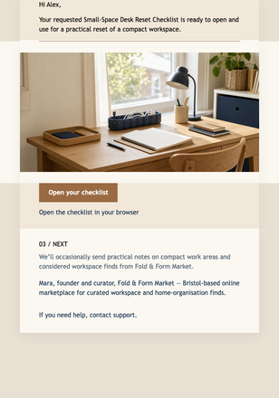 Desk Reset Checklist Delivery email design preview
