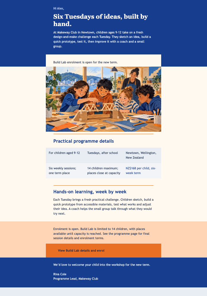 Build Lab Enrolment Open email design preview
