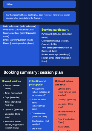 After-School Booking Confirmation email design preview