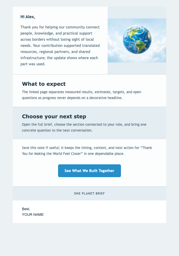 Thank You for Making the World Feel Closer email design preview