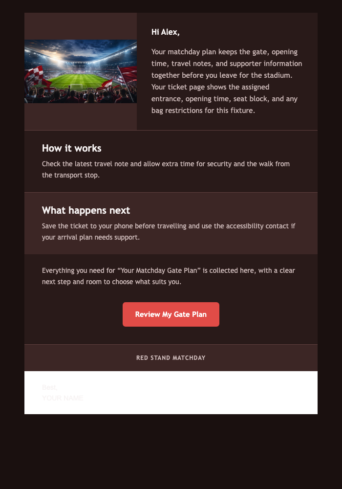 Your Matchday Gate Plan email design preview