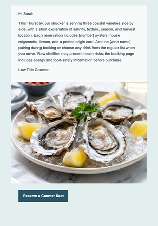 Oyster Hour by the Dozen email design preview