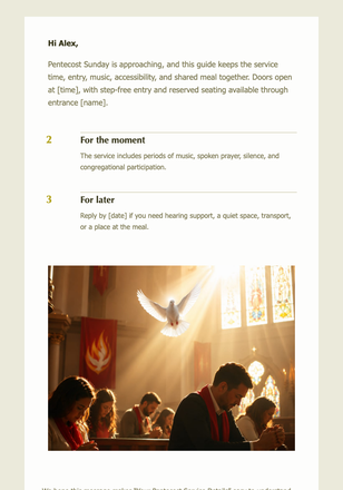 Your Pentecost Service Details email design preview
