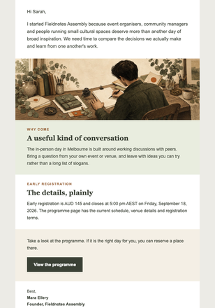 Founder Note: Early Registration email design preview