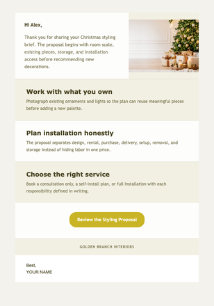 Your Tree Styling Consultation email design preview