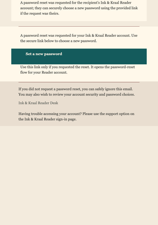 Reader Password Reset Notice email design preview